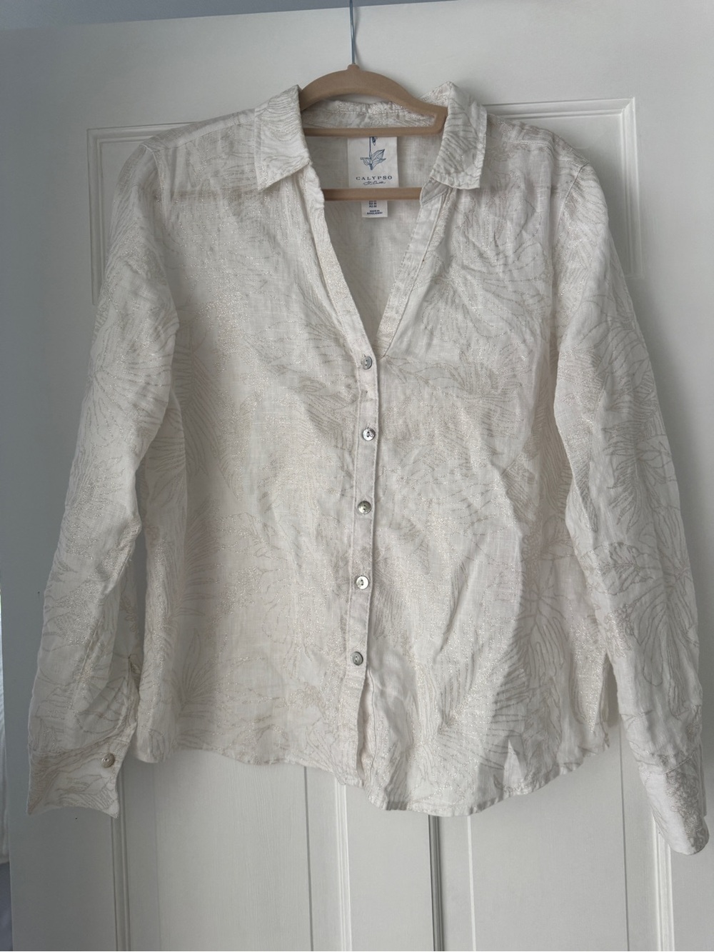 Calypso St. Barth Ivory Embroidered Blouse 100% linen - size M like NEW!